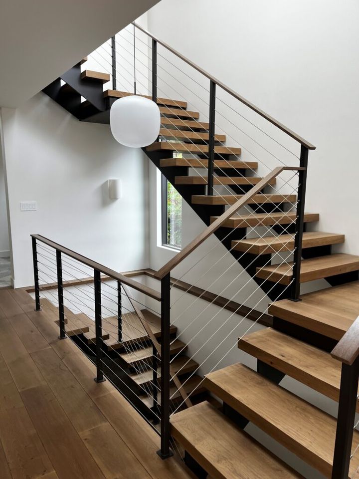 Steel and timber stair framing under construction